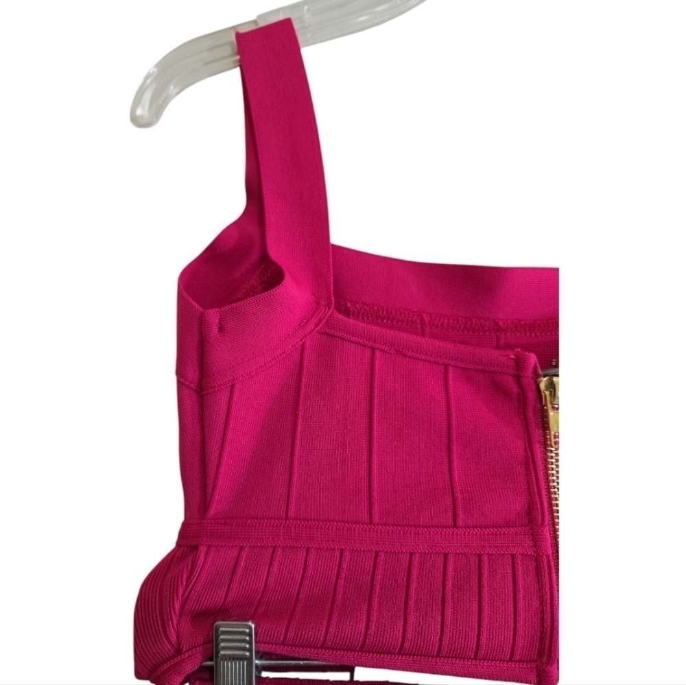 NWT Superdown Stella Bandage 2-piece Set XS Pink Ribbed Exposed Zippers - Picture 6 of 12
